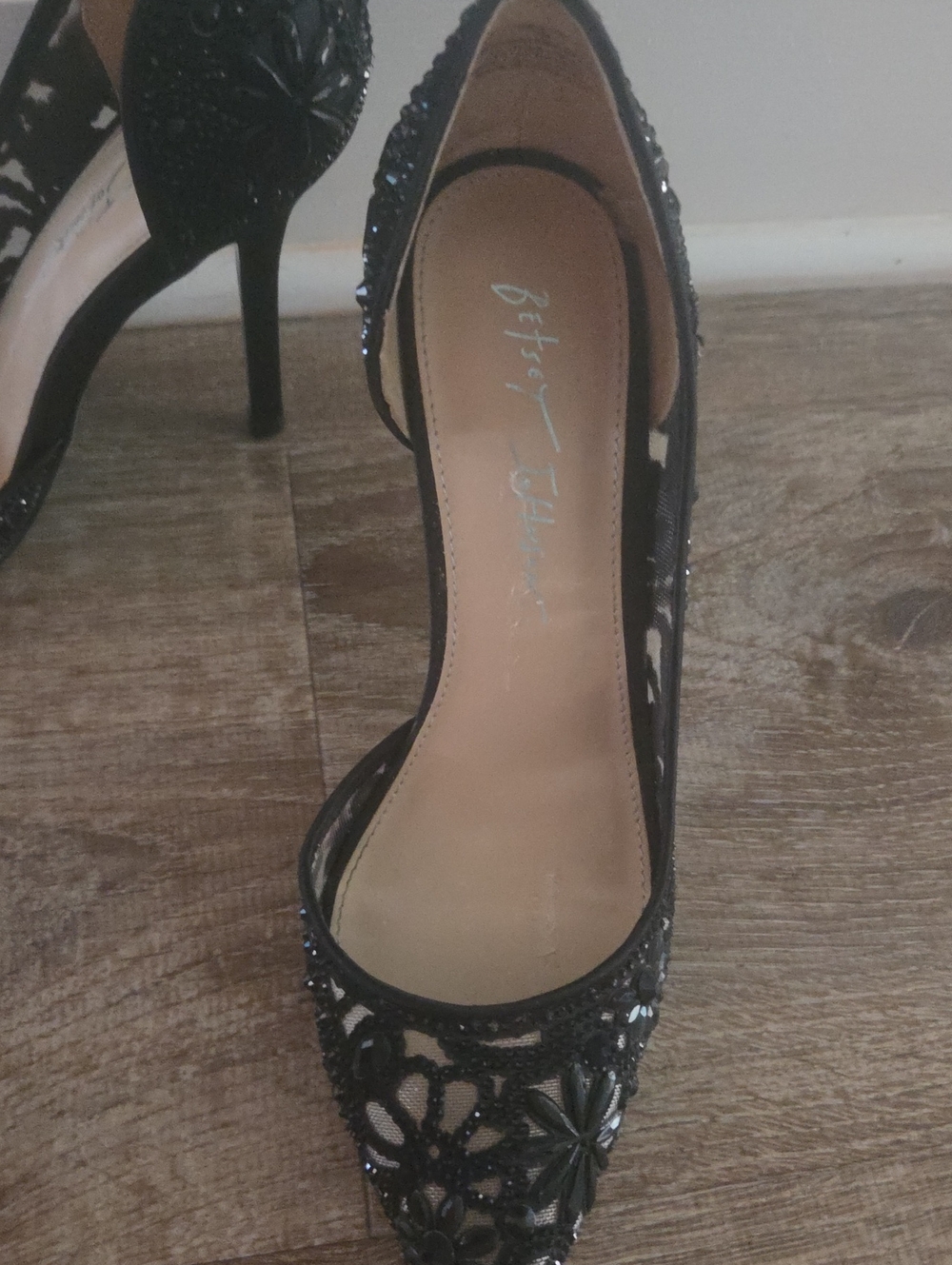 Betsey Johnson Black Beaded D'Orsay Heel with Floral Cutouts